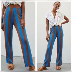 Kule The Natasha Striped Knit Pant Brown & Teal Size Medium